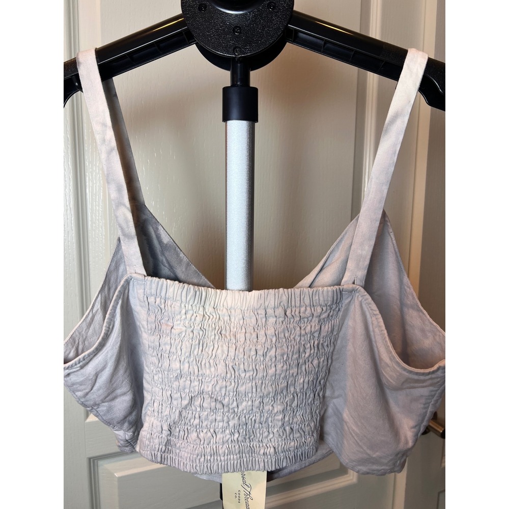 Tie-Front Crop Top Women XL NWT Linen Blend Boho Cottagecore Y2K Coastal Chic - Picture 2 of 13